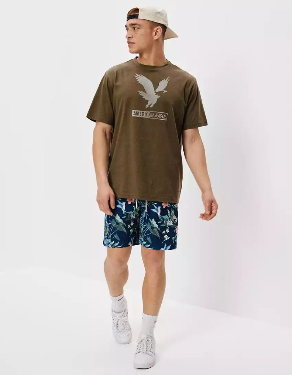 T Shirt Graphique American Eagle AE Super Soft Logo Vert Olive Homme | MHX-95600717